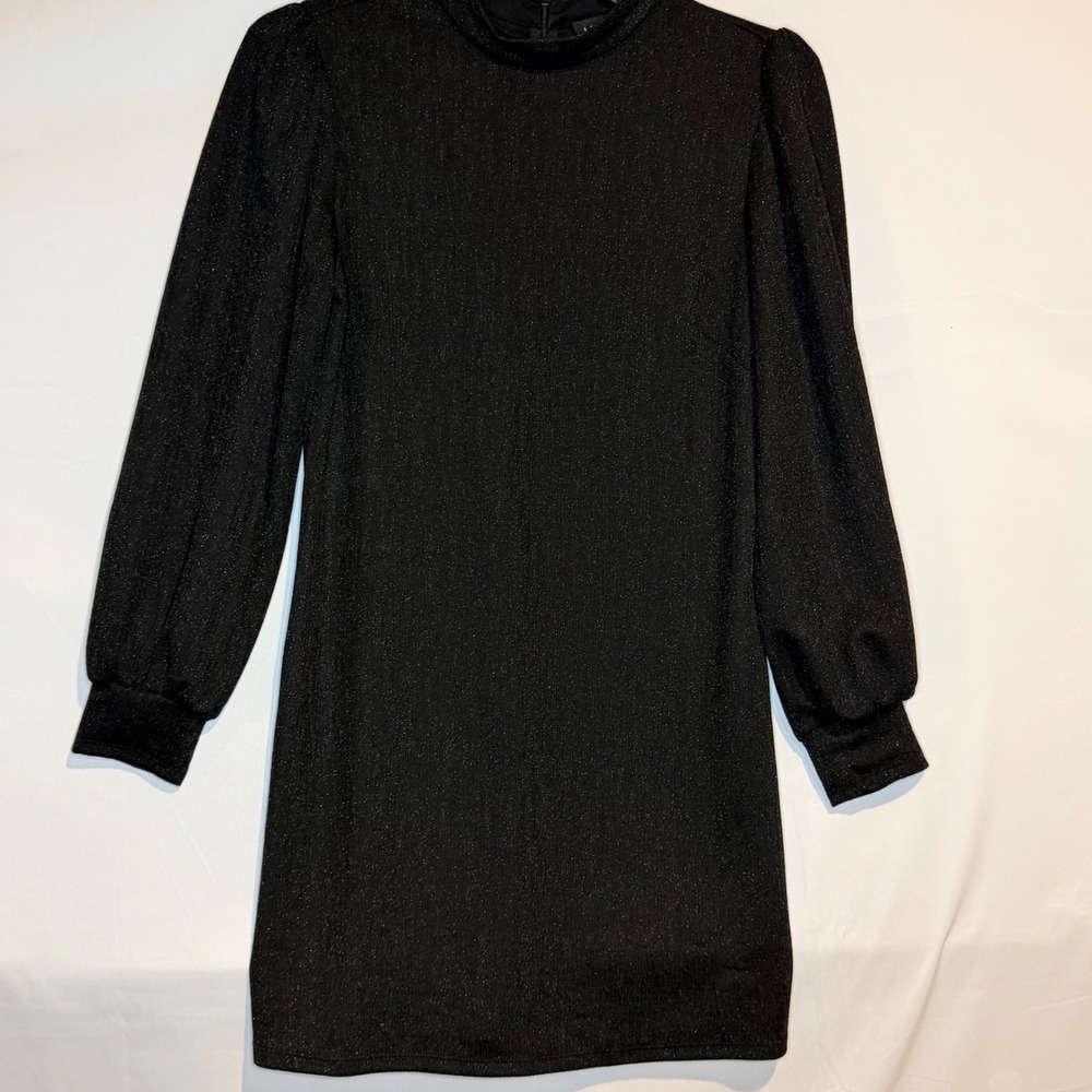 Sanctuary Womens Black Metallic Mock Neck Puff Sleeve Shift Mini Dress Medium